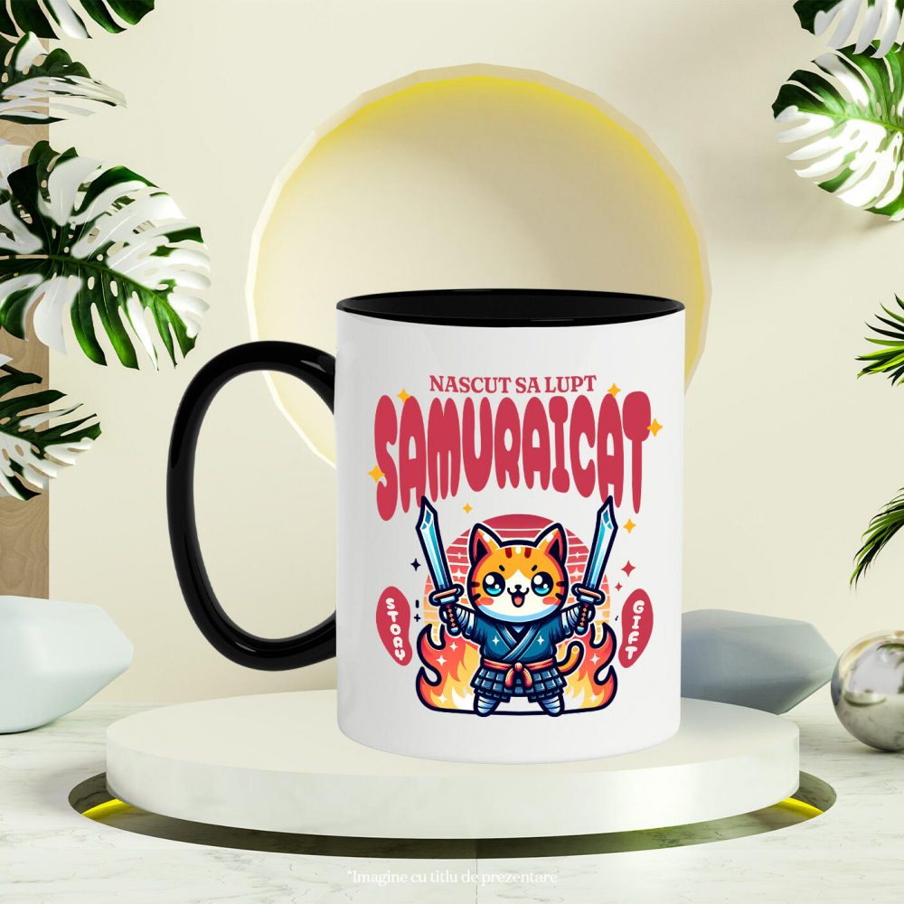 Cana Personalizata Pisica Portocalie Samurai – Cadou Personalizat Născut Să Lupt Samuraicat pentru Familie și Prieteni [3]