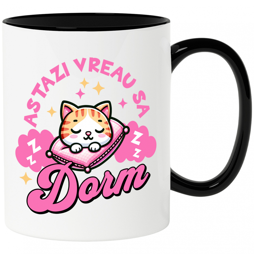 Cana Personalizata Pisica Portocalie Pe Pernă Roz – Cadou Personalizat „Astăzi Vreau Să Dorm” pentru Iubitorii De Pisici și Somn [1]