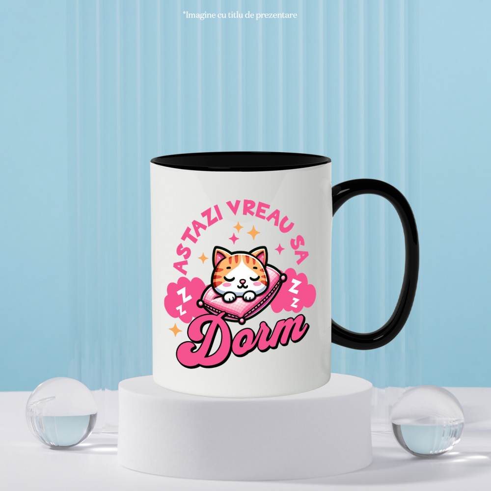 Cana Personalizata Pisica Portocalie Pe Pernă Roz – Cadou Personalizat „Astăzi Vreau Să Dorm” pentru Iubitorii De Pisici și Somn [3]