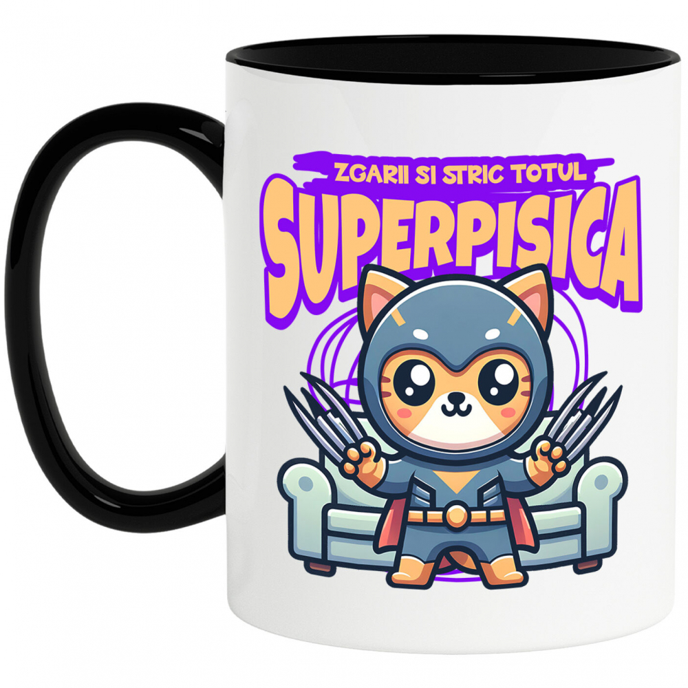 Cana Personalizata Pisica Portocalie În Costum De Super Erou Cu Gheare Lungi – Cadou Personalizat „Zgârâi Și Stric Totul” Pentru Copii [1]