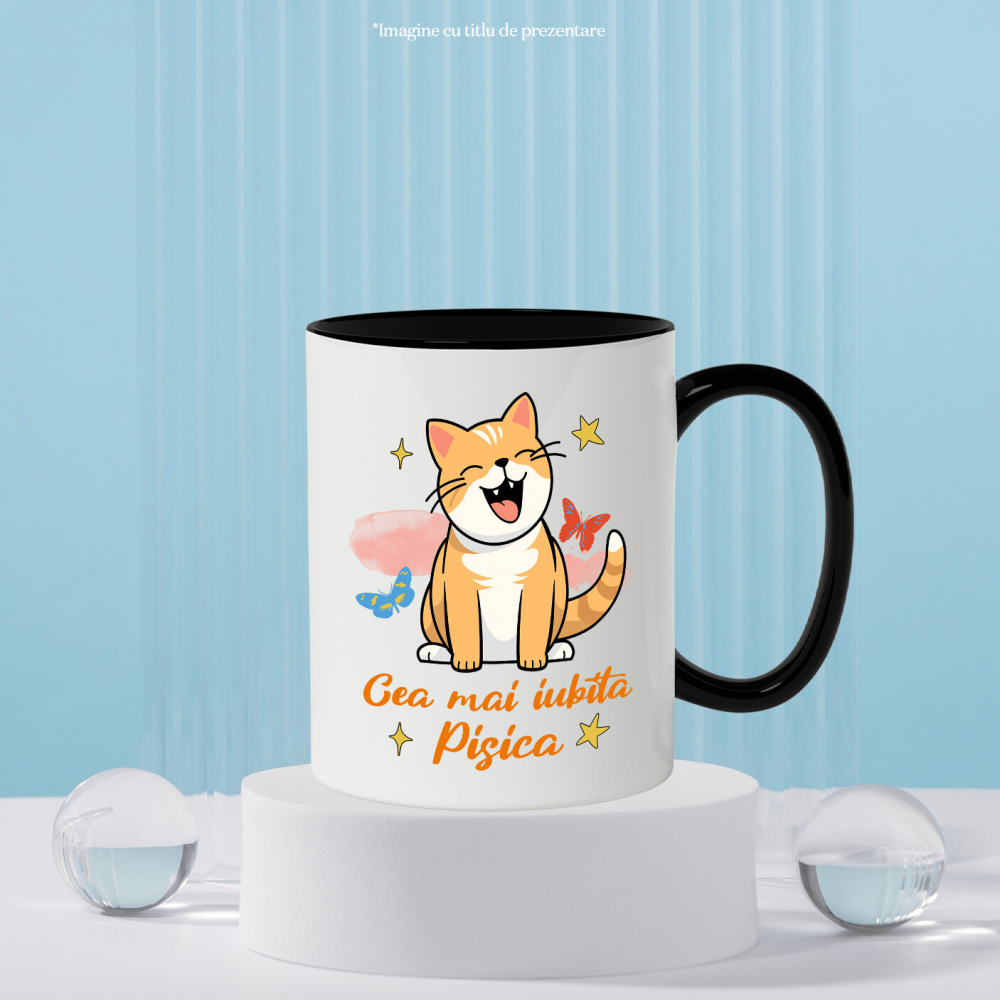 Cana Personalizata Pisica Portocalie Veselă „Cea Mai Iubită Pisică” – Cadou Amuzant Pentru Iubitorii De Pisici [3]