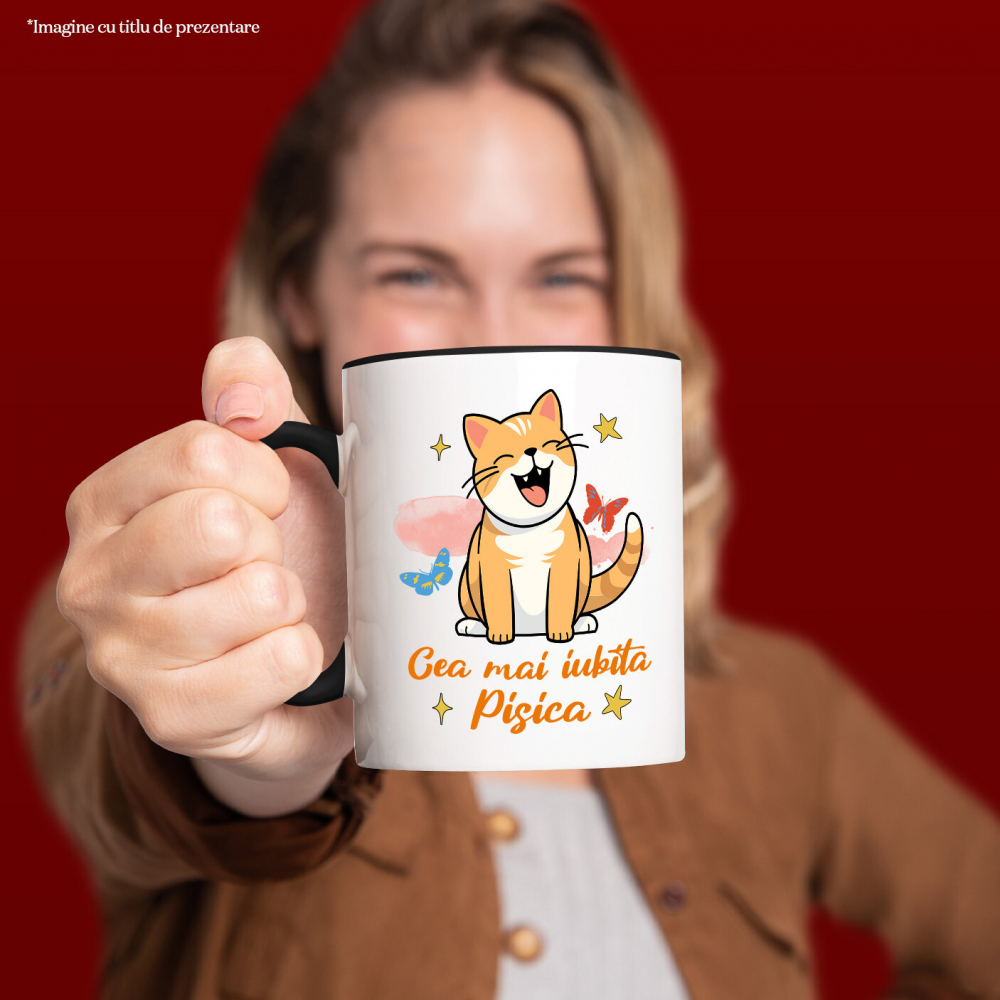 Cana Personalizata Pisica Portocalie Veselă „Cea Mai Iubită Pisică” – Cadou Amuzant Pentru Iubitorii De Pisici [2]
