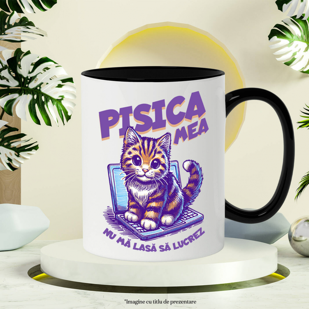Cana Personalizata Pisica Pe Laptop „Pisica Mea Nu Mă Lasă Să Lucrez” – Cadou Amuzant Pentru Iubitorii De Pisici Și Birou [3]