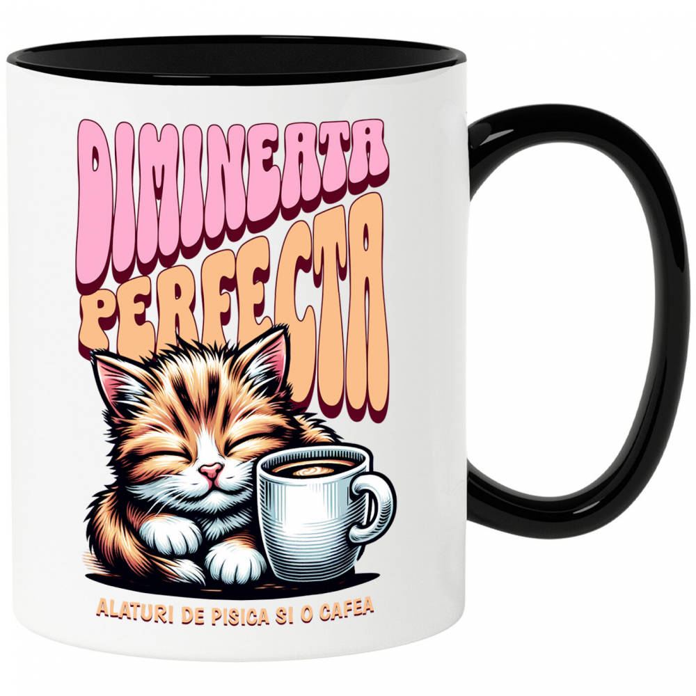 Cana Personalizata „Pisică Somnoroasă cu Cană de Cafea – Dimineața Perfectă pentru Iubitorii de Pisici” [1]