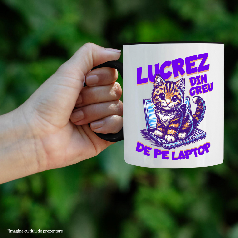 Cana Personalizata Pisică Veselă pe Laptop – Work From Home cu Animale Blănoase [2]