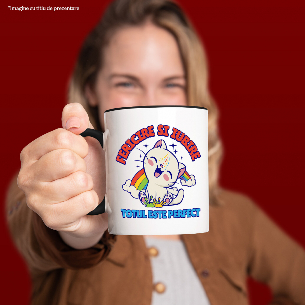 Cana Personalizata "Pisica Veselă cu Curcubeu - Cadou Fericire și Iubire Personalizat" [2]