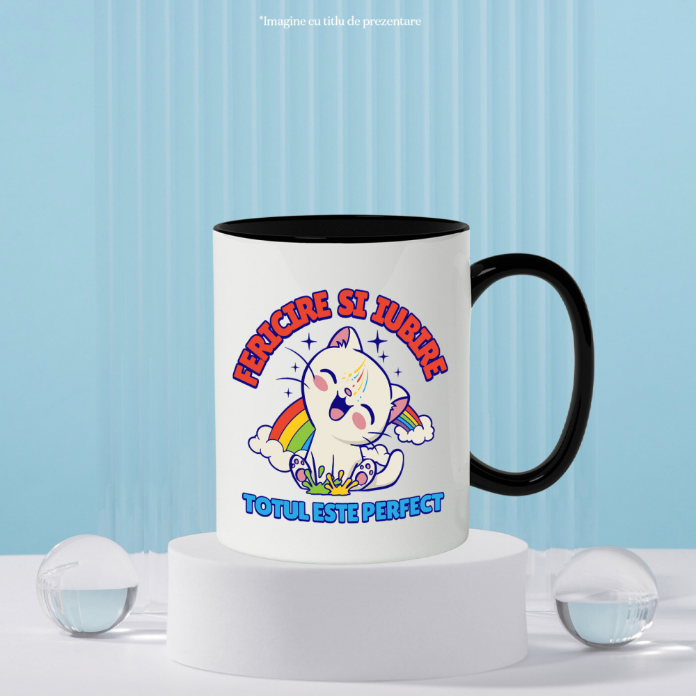 Cana Personalizata "Pisica Veselă cu Curcubeu - Cadou Fericire și Iubire Personalizat" [3]