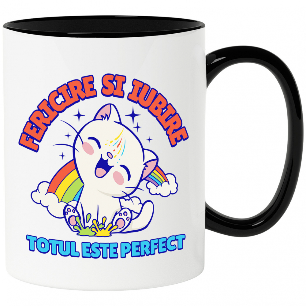 Cana Personalizata "Pisica Veselă cu Curcubeu - Cadou Fericire și Iubire Personalizat" [1]