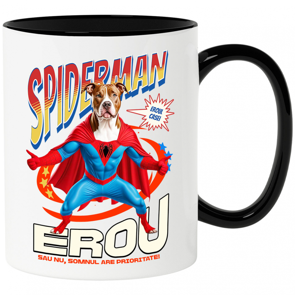 Cana Personalizata Pitbull în Costum Spider-Man - Cadou Personalizat pentru Copii și Familie [1]