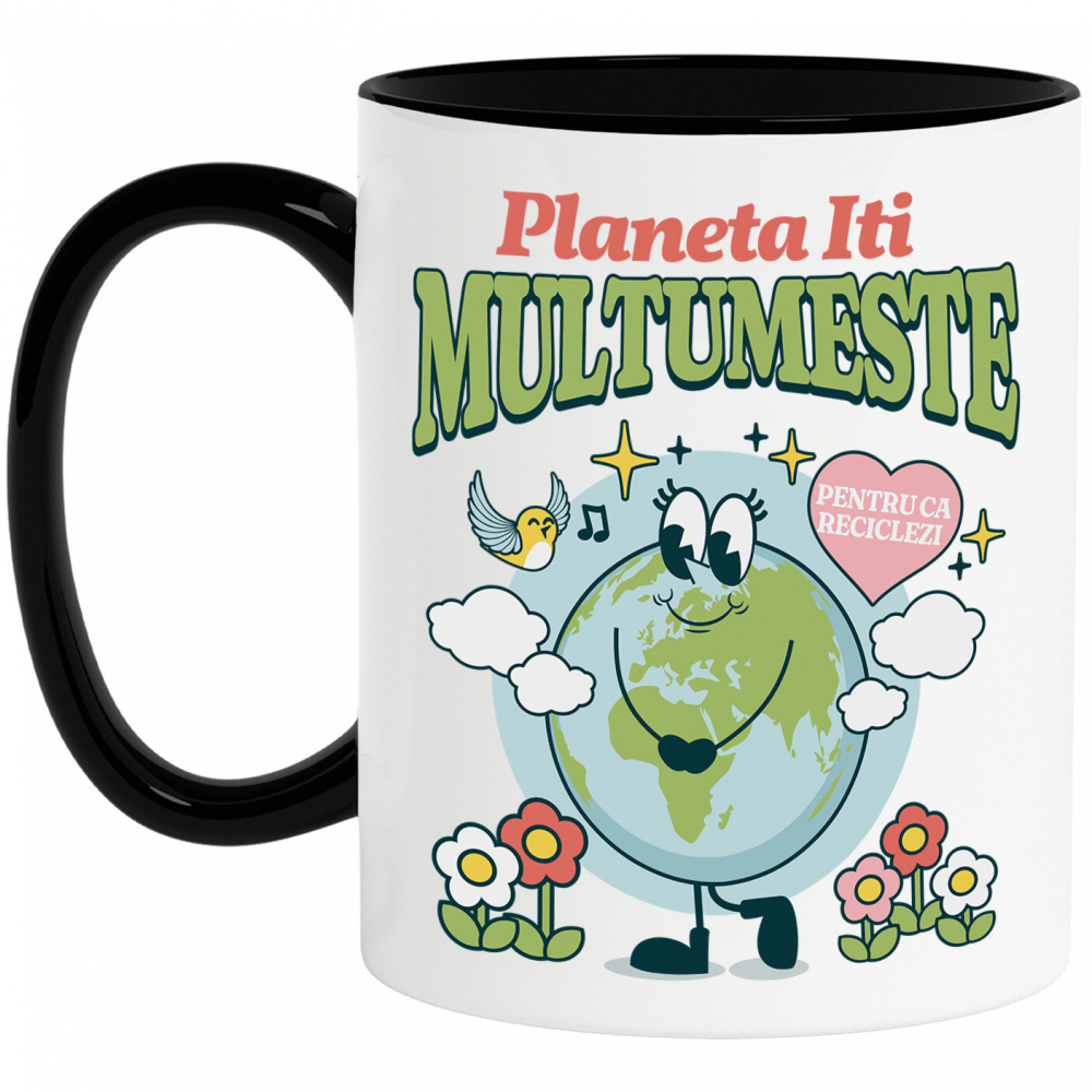 Cana Personalizata "Planeta veselă cu gene lungi – Protejează natura, cadouri ecologice personalizate pentru familie" [1]