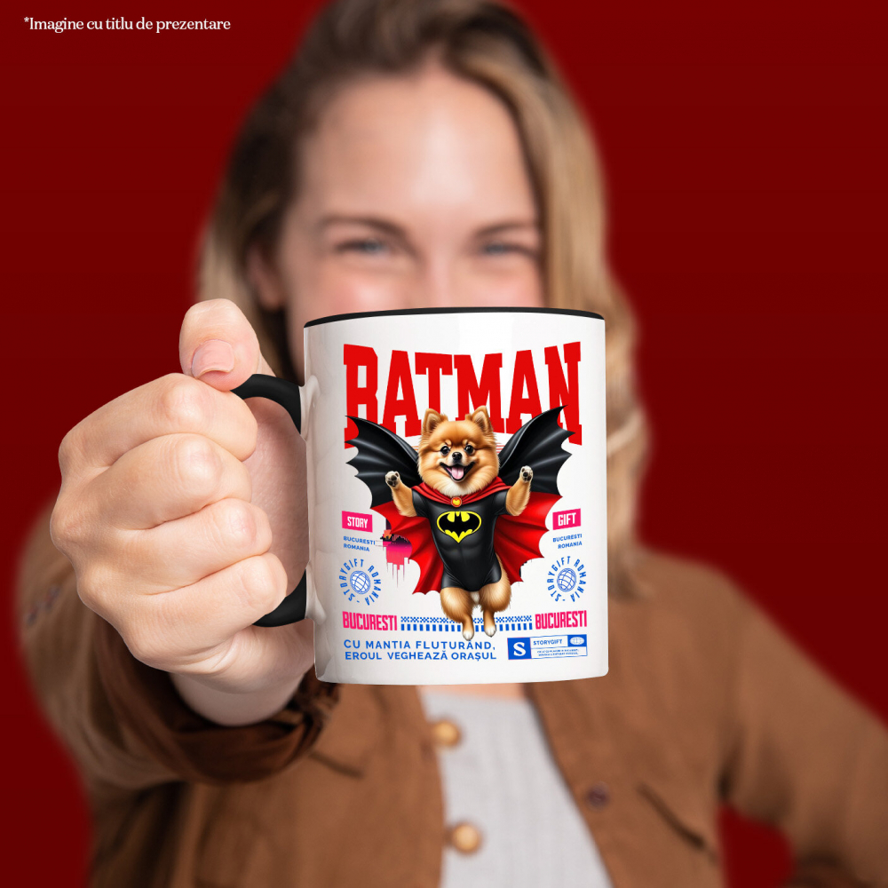 Cana Personalizata Pomeranian în Costum de Batman – Supereroul Blănos Perfect pentru Copii și Iubitorii de Animale [2]