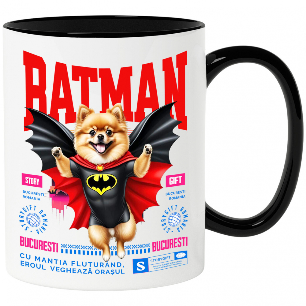 Cana Personalizata Pomeranian în Costum de Batman – Supereroul Blănos Perfect pentru Copii și Iubitorii de Animale [1]