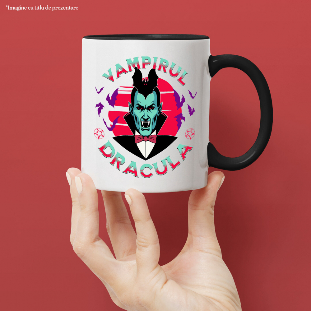 Cana Personalizata „Portret Dracula și Vlad Țepeș Personalizat cu Lilieci – Cadouri Tematice Halloween pentru Familie și Copii” [2]