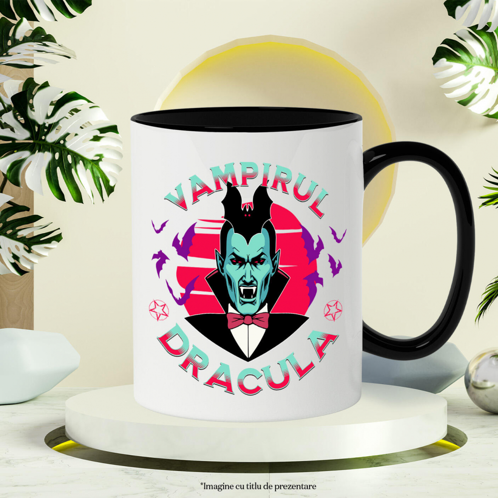 Cana Personalizata „Portret Dracula și Vlad Țepeș Personalizat cu Lilieci – Cadouri Tematice Halloween pentru Familie și Copii” [3]