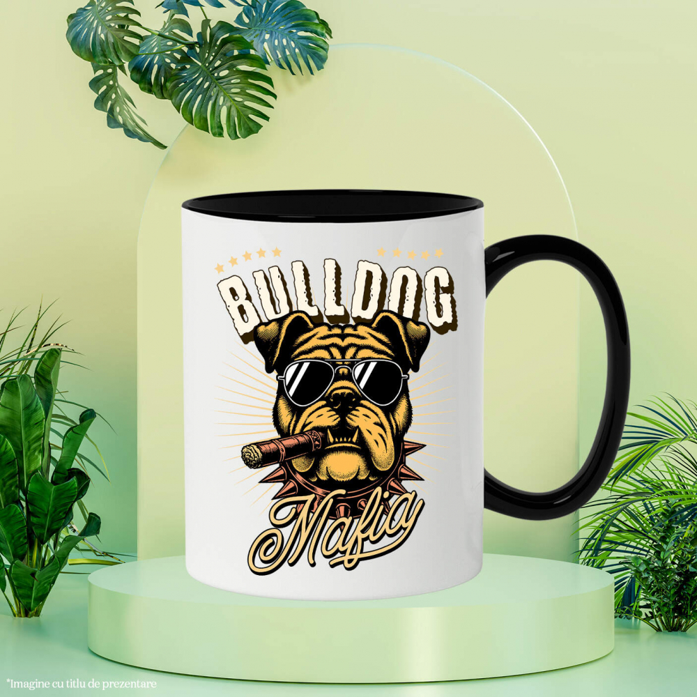 Cana Personalizata „Portret Câine Bulldog Stil Mafiot cu Trabuc și Ochelari de Soare – Cadou Personalizat pentru Iubitorii de Câini” [3]
