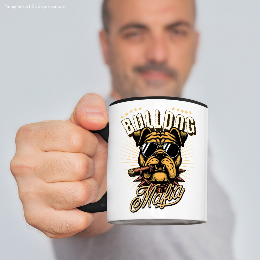 Cana Personalizata „Portret Câine Bulldog Stil Mafiot cu Trabuc și Ochelari de Soare – Cadou Personalizat pentru Iubitorii de Câini” [2]