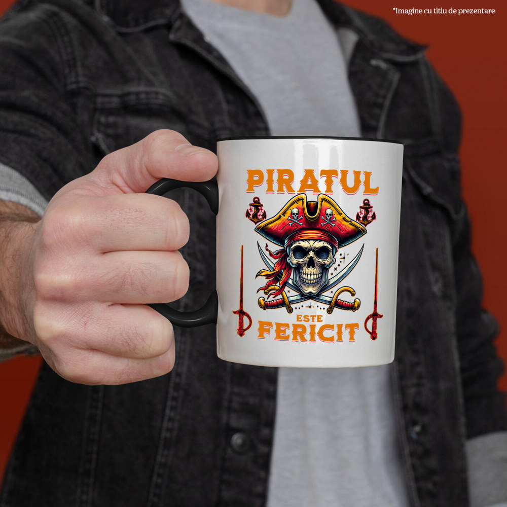 Cana Personalizata Costum Pirat cu Craniu Uman, Palarie și Sabii - Piratul Fericit - Personalizat [2]