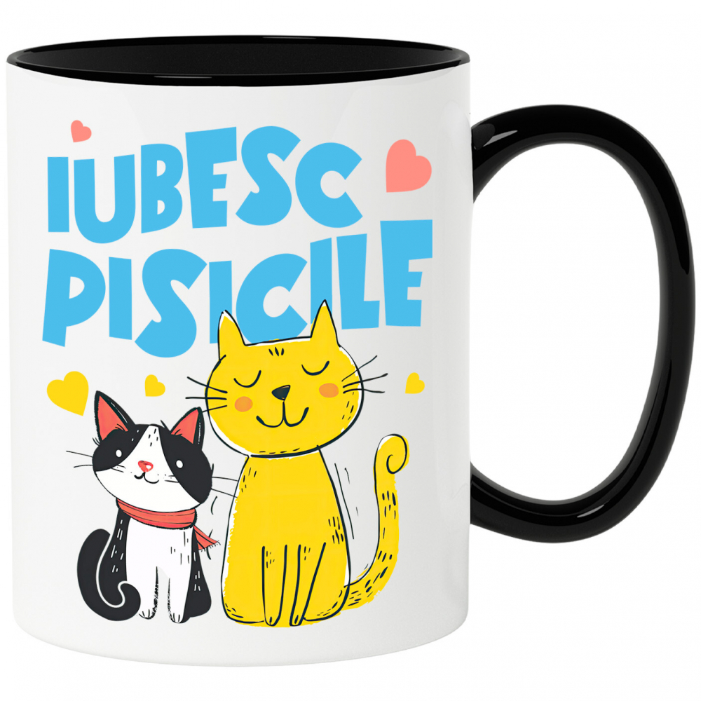 Cana Personalizata Portret Două Pisici Portocalie și Neagră „Iubesc Pisicile” – Cadou Personalizat Pentru Iubitorii De Pisici [1]