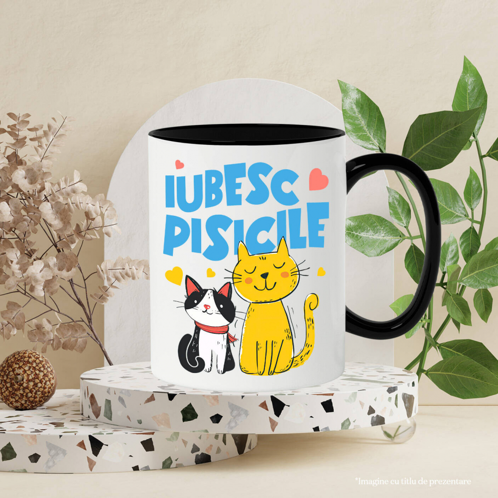 Cana Personalizata Portret Două Pisici Portocalie și Neagră „Iubesc Pisicile” – Cadou Personalizat Pentru Iubitorii De Pisici [3]