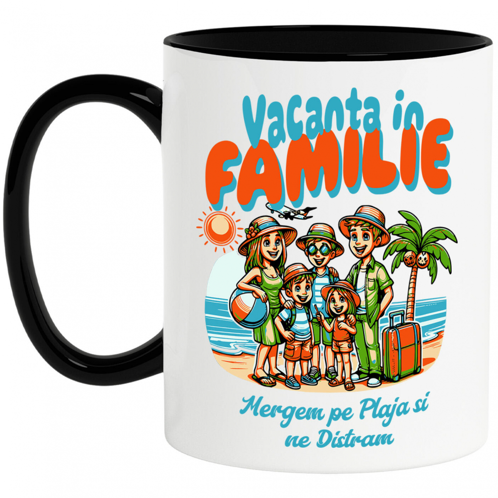 Cana Personalizata Portret Familie Pe Plajă – Cadou Personalizat Perfect Pentru Vacanță [1]