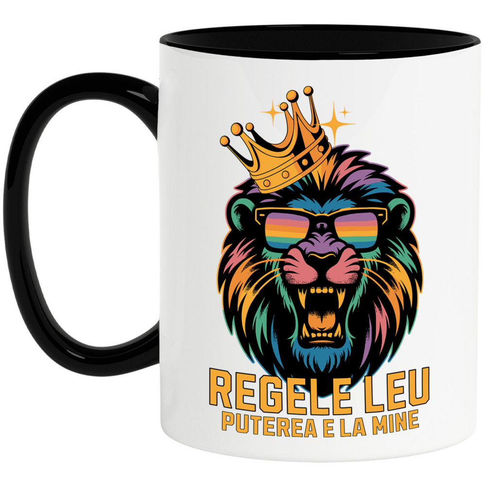 Cana Personalizata Tricou Personalizat Regele Leu Furios cu Ochelari de Soare – "Puterea E La Mine" | Cadou pentru Iubitori de Leu și Putere [1]