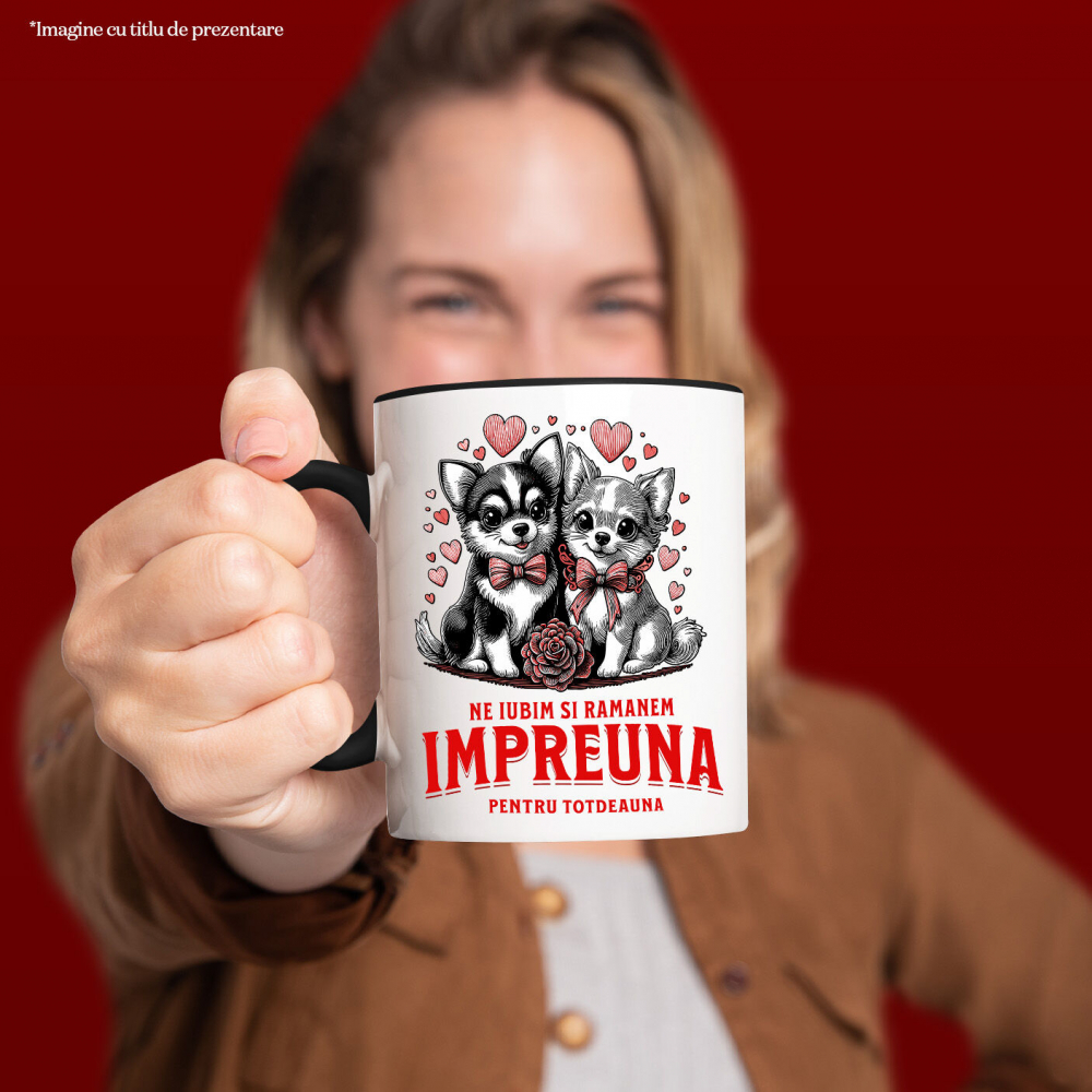 Cana Personalizata Portret Cuplu Câini – Ne Iubim și Rămânem Împreună | Cadou Personalizat [2]