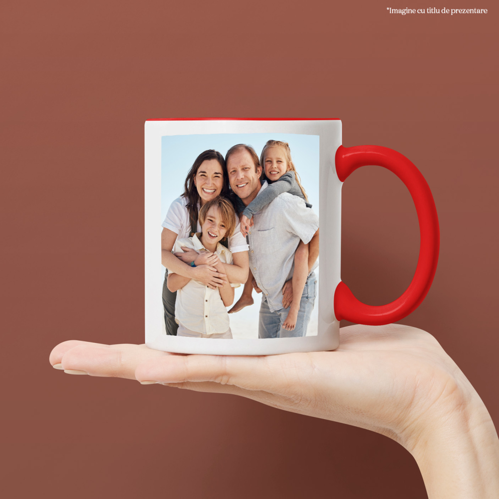Cana personalizata cu poza / fotografie, 330ml, Ceramic cu Maner Rosu [2]