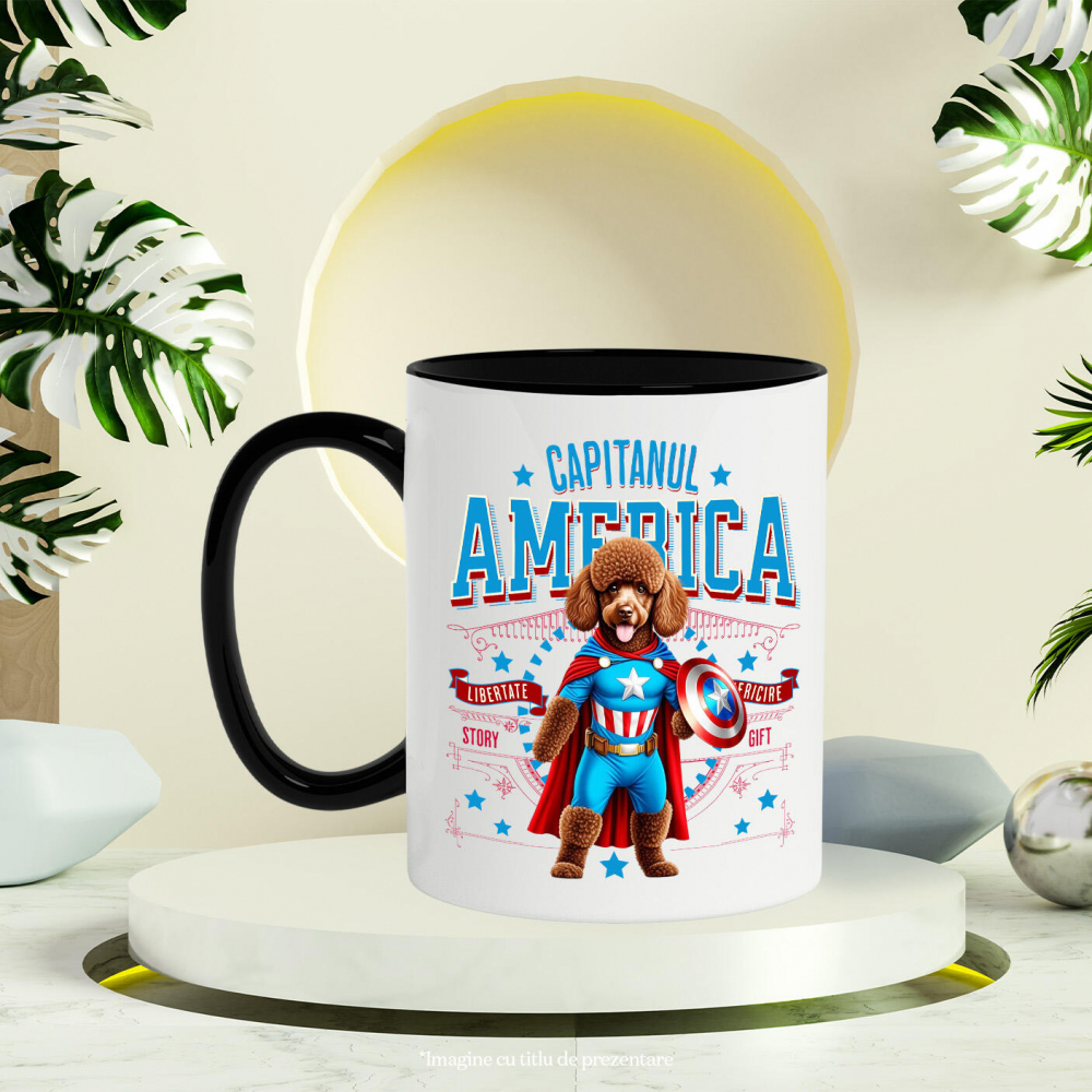 Cana Personalizata Pudel în Costum Captain America cu Pelerină - Cadou Personalizat pentru Copii și Iubitorii de Câini [3]