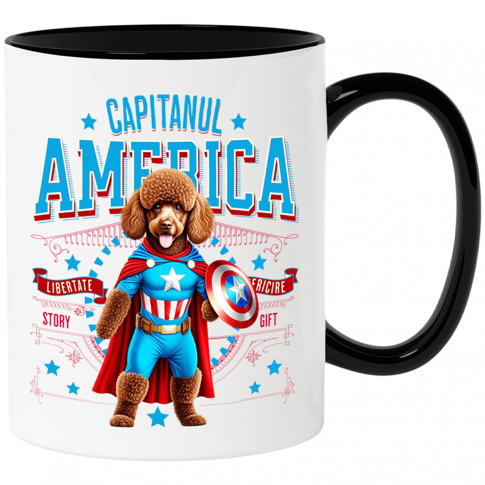 Cana Personalizata Pudel în Costum Captain America cu Pelerină - Cadou Personalizat pentru Copii și Iubitorii de Câini [1]