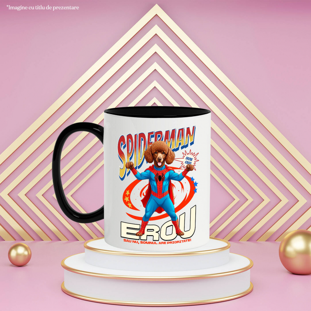 Cana Personalizata Pudel în Costum Spider-Man cu Pelerină - Cadou Personalizat pentru Iubitorii de Câini și Copii [3]