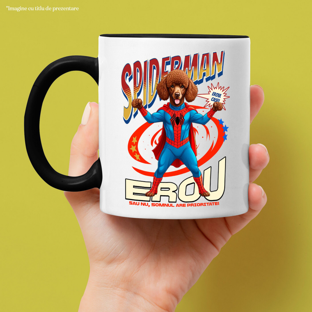 Cana Personalizata Pudel în Costum Spider-Man cu Pelerină - Cadou Personalizat pentru Iubitorii de Câini și Copii [2]