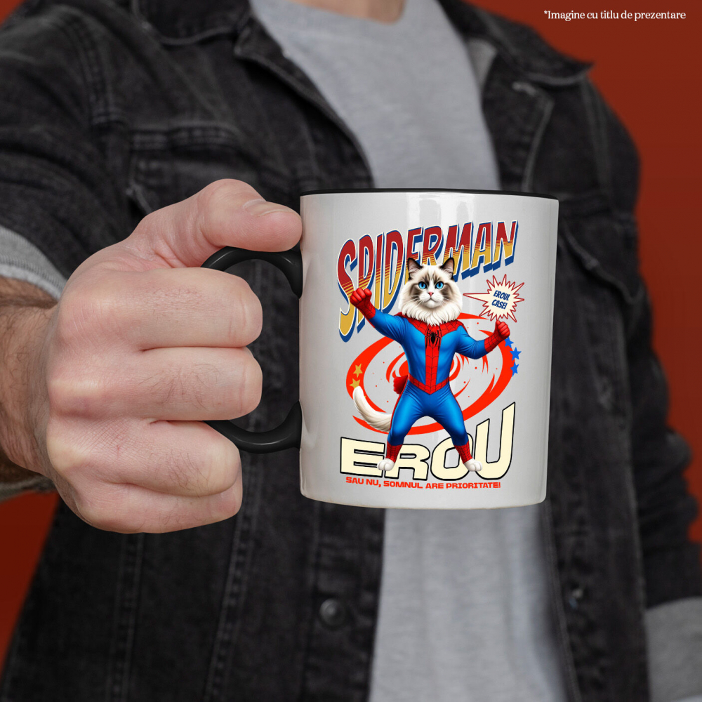 Cana Personalizata Ragdoll Pisică în Costum Spider-Man cu Pelerină - Cadou Personalizat pentru Iubitorii de Pisici și Copii [2]
