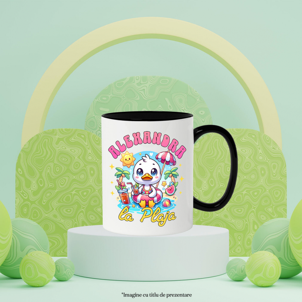 Cana Personalizata Rață Albă cu Colac și Cocktail – Cadou Personalizat pentru Vacanță și Copii [3]