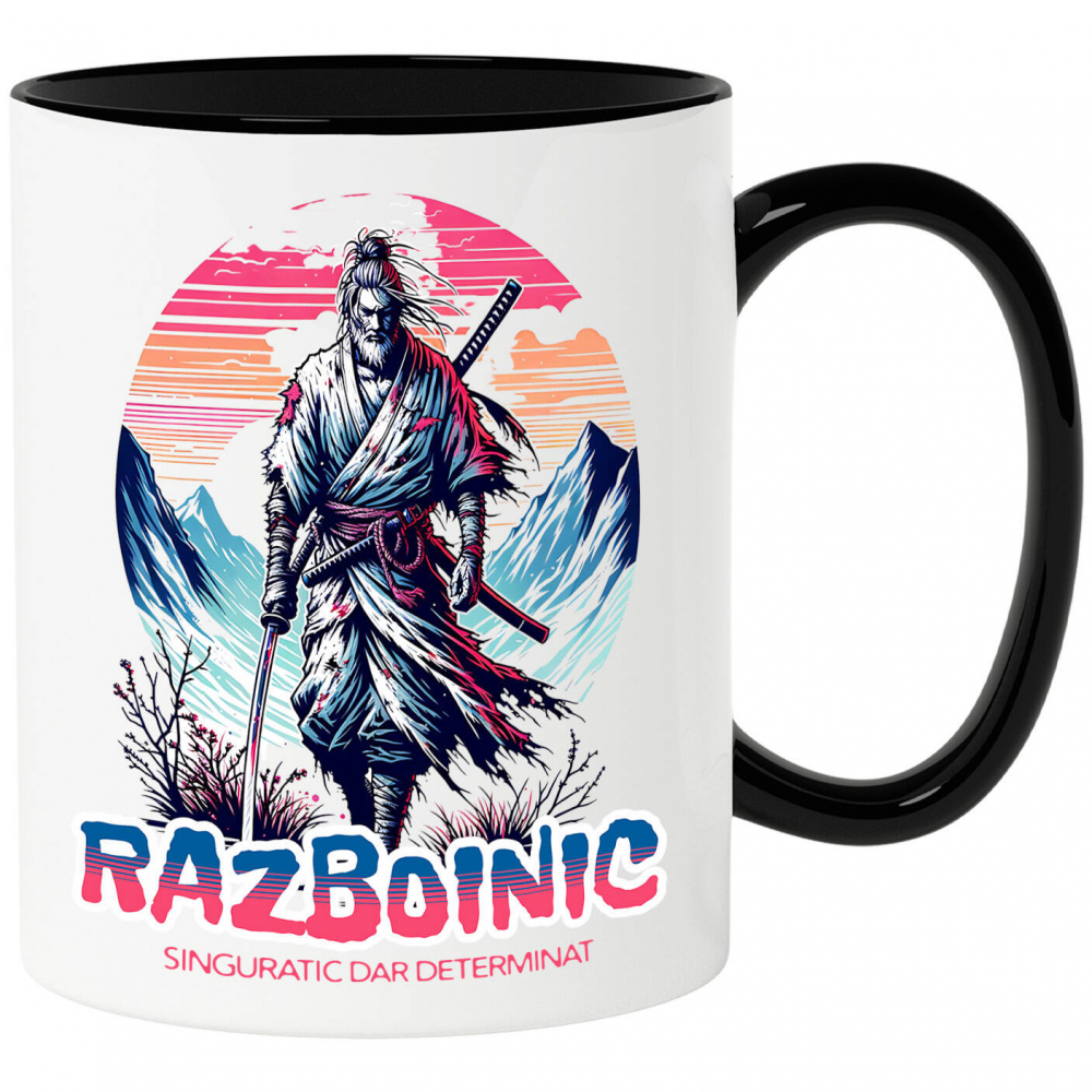 Cana Personalizata Cadouri personalizate – Războinic stil asiatic pe vârful muntelui cu sabie și apus de soare [1]