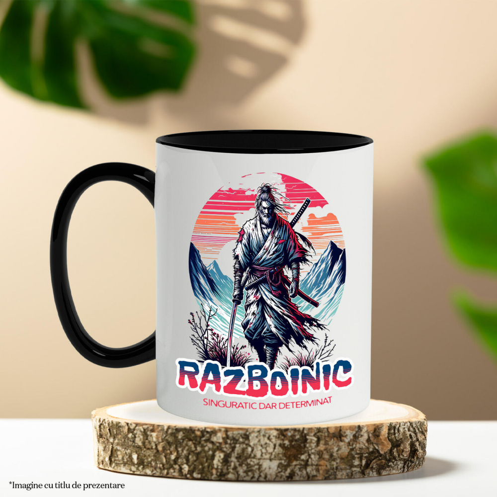 Cana Personalizata Cadouri personalizate – Războinic stil asiatic pe vârful muntelui cu sabie și apus de soare [3]