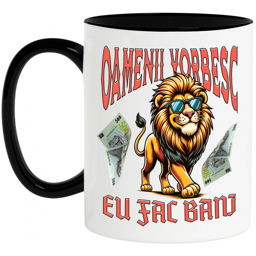 Cana Personalizata Leu Fericit cu Ochelari și Bancnote – Design Motivațional Personalizat [1]