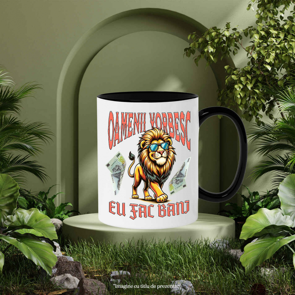 Cana Personalizata Leu Fericit cu Ochelari și Bancnote – Design Motivațional Personalizat [3]