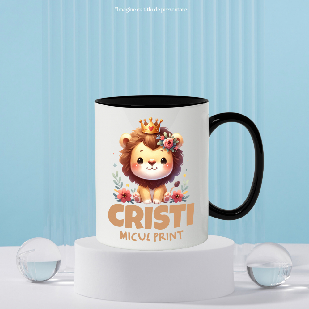 Cana Personalizata Regele Leu Pui cu Coroana Regală și Flori Colorate - Cadouri Personalizate pentru Copii și Familie [3]