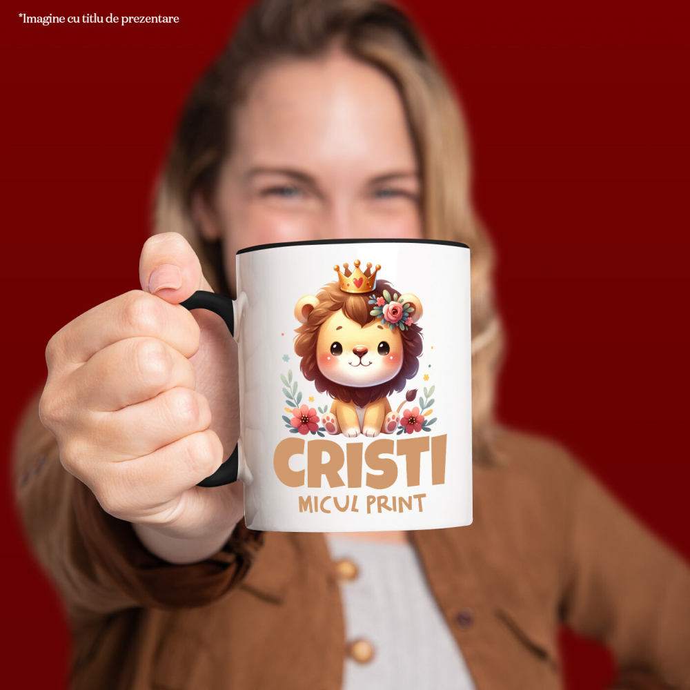 Cana Personalizata Regele Leu Pui cu Coroana Regală și Flori Colorate - Cadouri Personalizate pentru Copii și Familie [2]