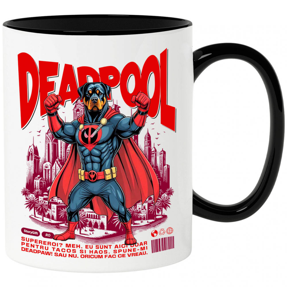 Cana Personalizata Rottweiler în Costum Deadpool - Cadou Personalizat pentru Copii și Familie [1]
