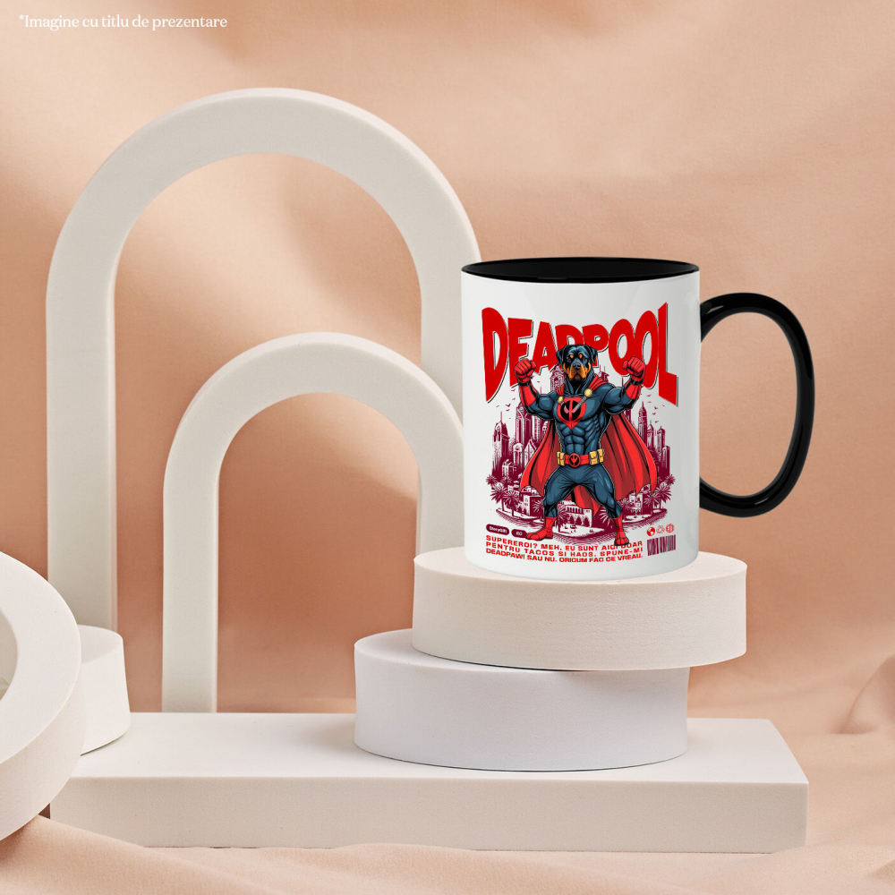 Cana Personalizata Rottweiler în Costum Deadpool - Cadou Personalizat pentru Copii și Familie [3]