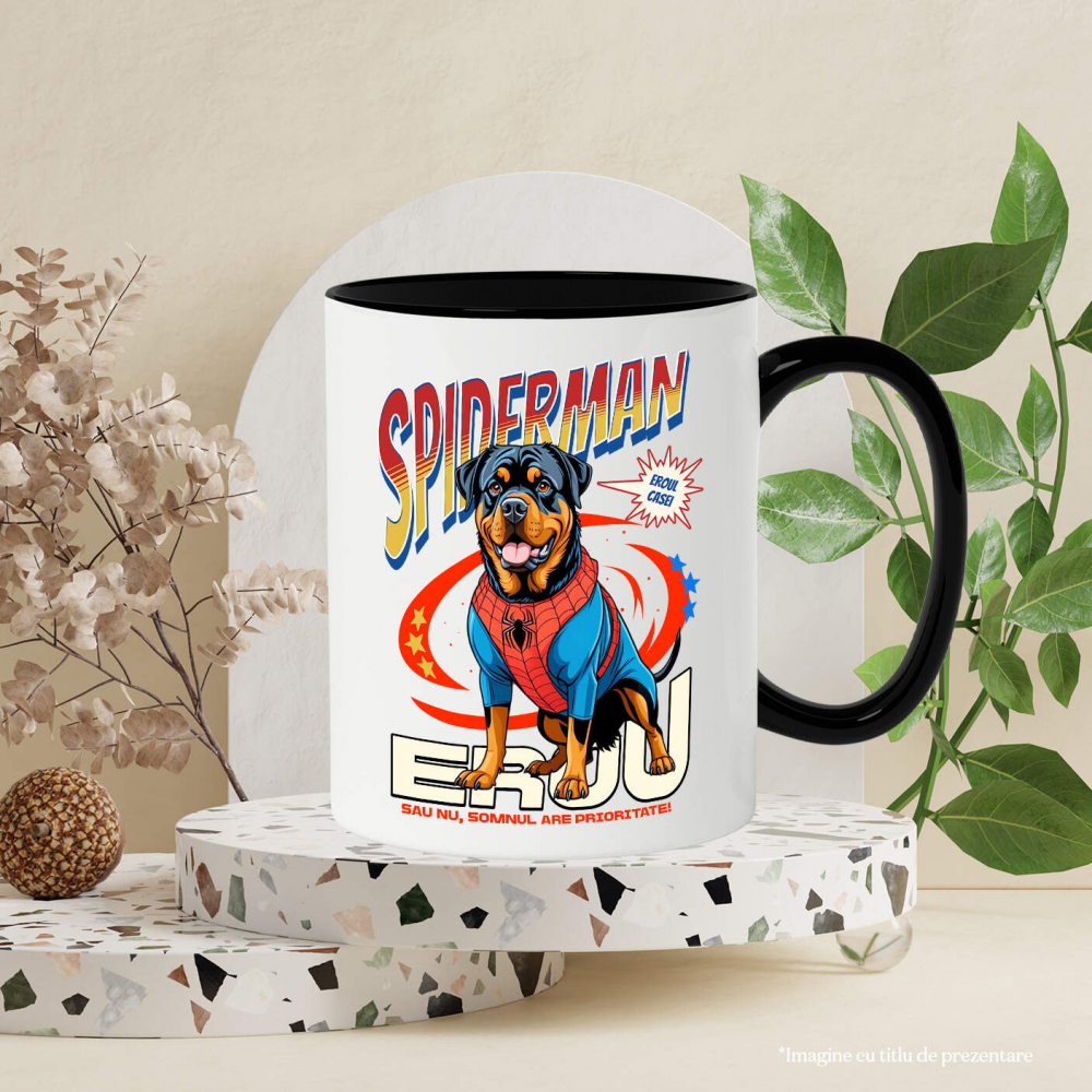 Cana Personalizata Rottweiler în Costum Spider-Man - Cadou Personalizat pentru Copii și Familie [3]