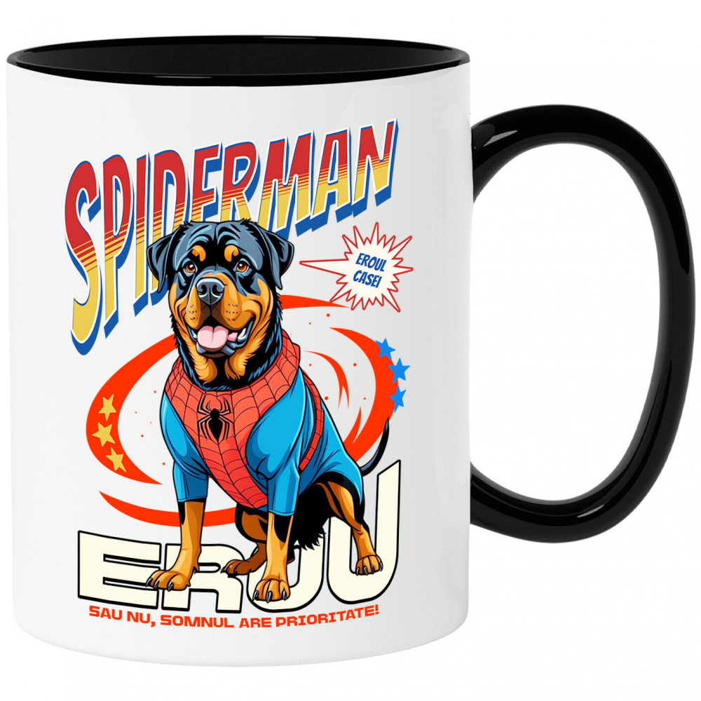 Cana Personalizata Rottweiler în Costum Spider-Man - Cadou Personalizat pentru Copii și Familie [1]