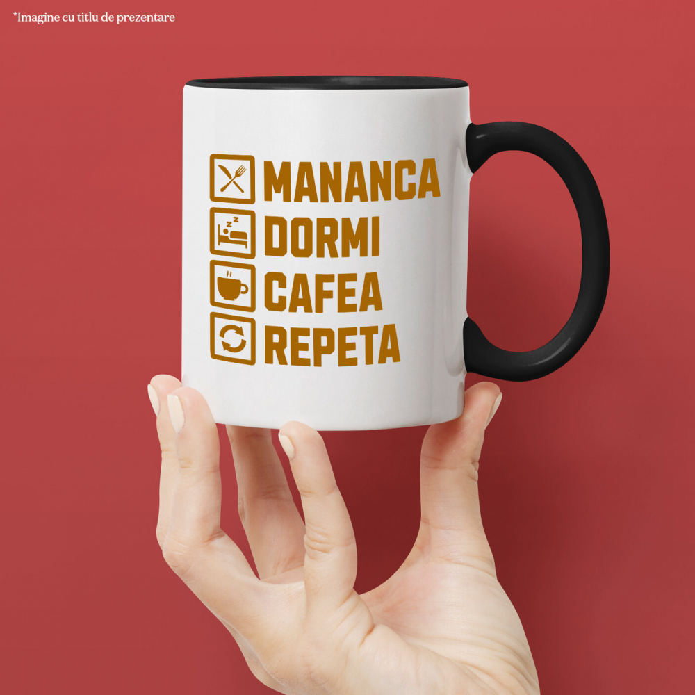 Cana Personalizata „Cană Personalizată „Mănâncă, Dormi, Cafea, Repetă” - Cadou Haioas pentru Iubitorii de Energie Dimineața” [2]