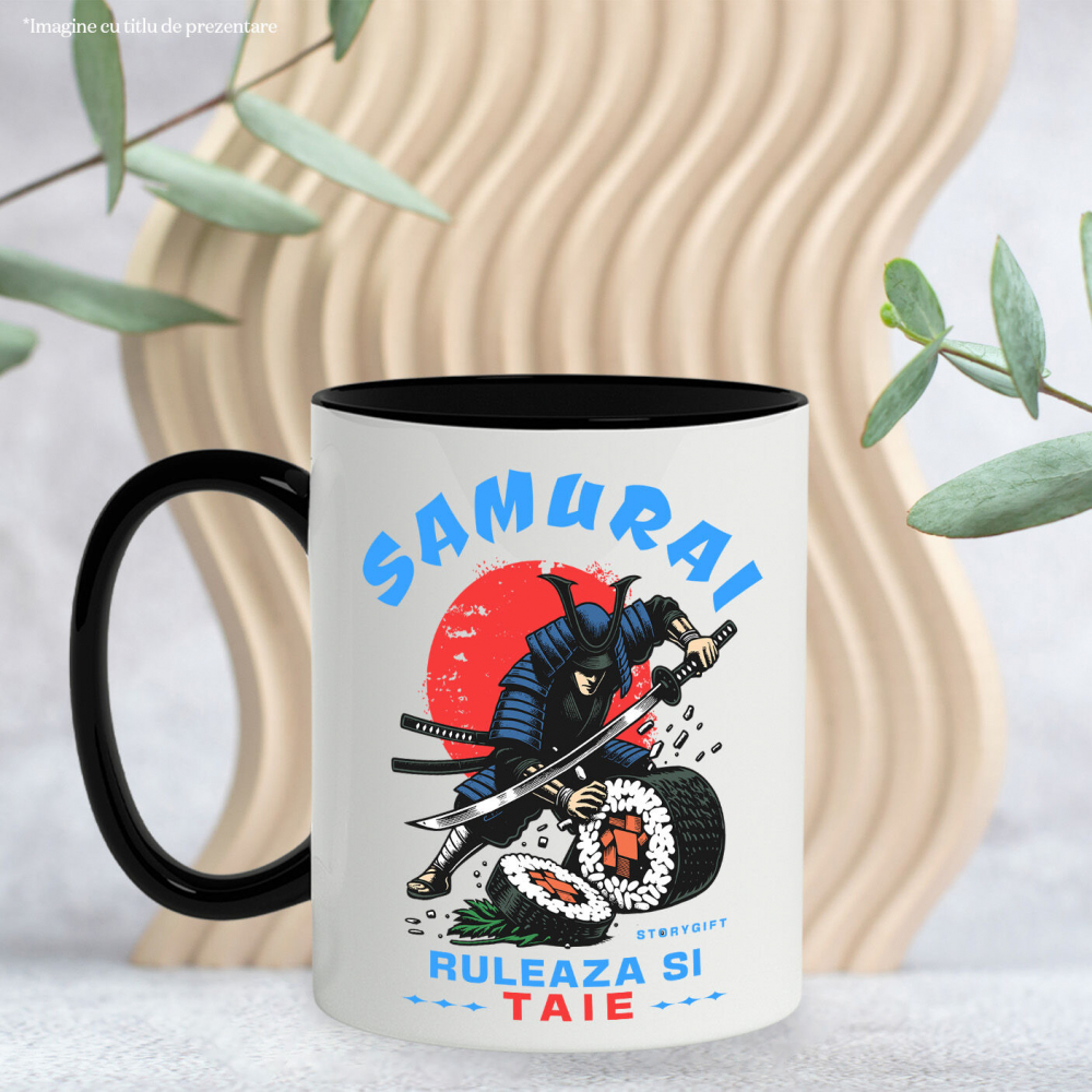 Cana Personalizata Samurai Ninja cu Sabie Ascuțită și Sushi - Cadouri Personalizate pentru Iubitorii de Mâncare Chinezească și Umor [3]