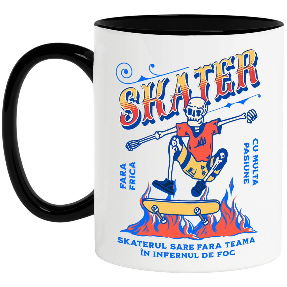 Cana Personalizata Schelet Skateboard Craniu în Flăcări – Design Extrem pentru Skateri [1]