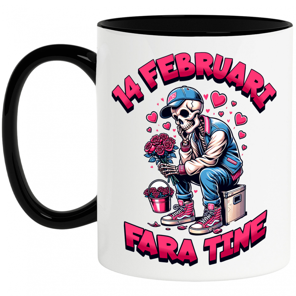 Cana Personalizata „Schelete Cu Buchet De Flori Trist - Cadou Personalizat „14 Februarie Fără Tine, Dragoste” pentru Familie, Copii și Prieteni de Valentine's Day” [1]