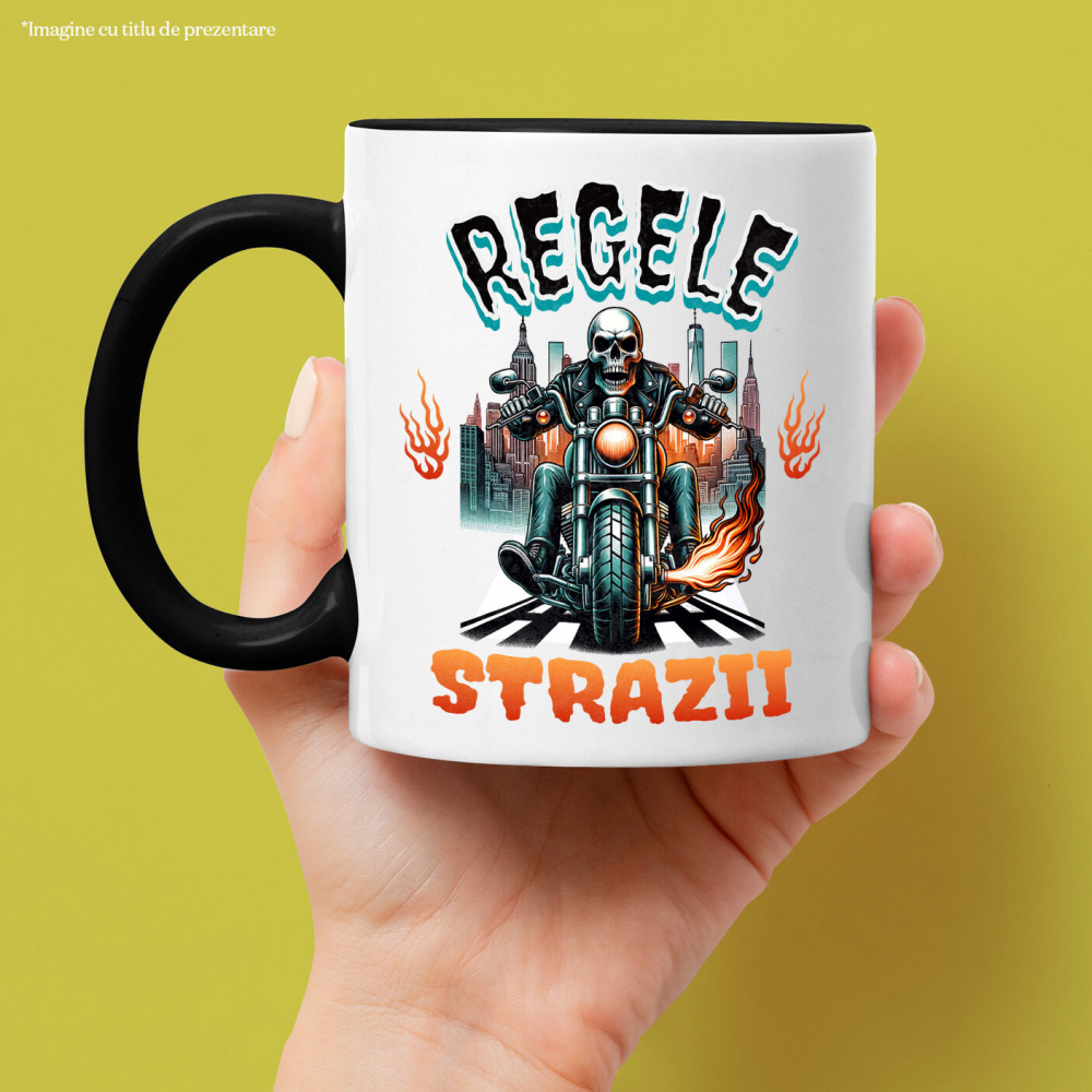 Cana Personalizata Schelet Motociclist în Geacă de Piele – Flăcări și Oraș Noaptea [2]