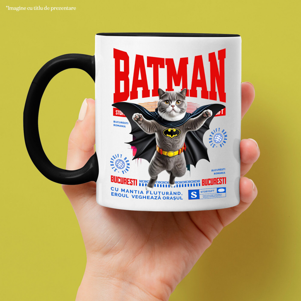 Cana Personalizata Scottish Fold în Costum de Batman – Supereroul Perfect pentru Copii și Iubitorii de Pisici [2]