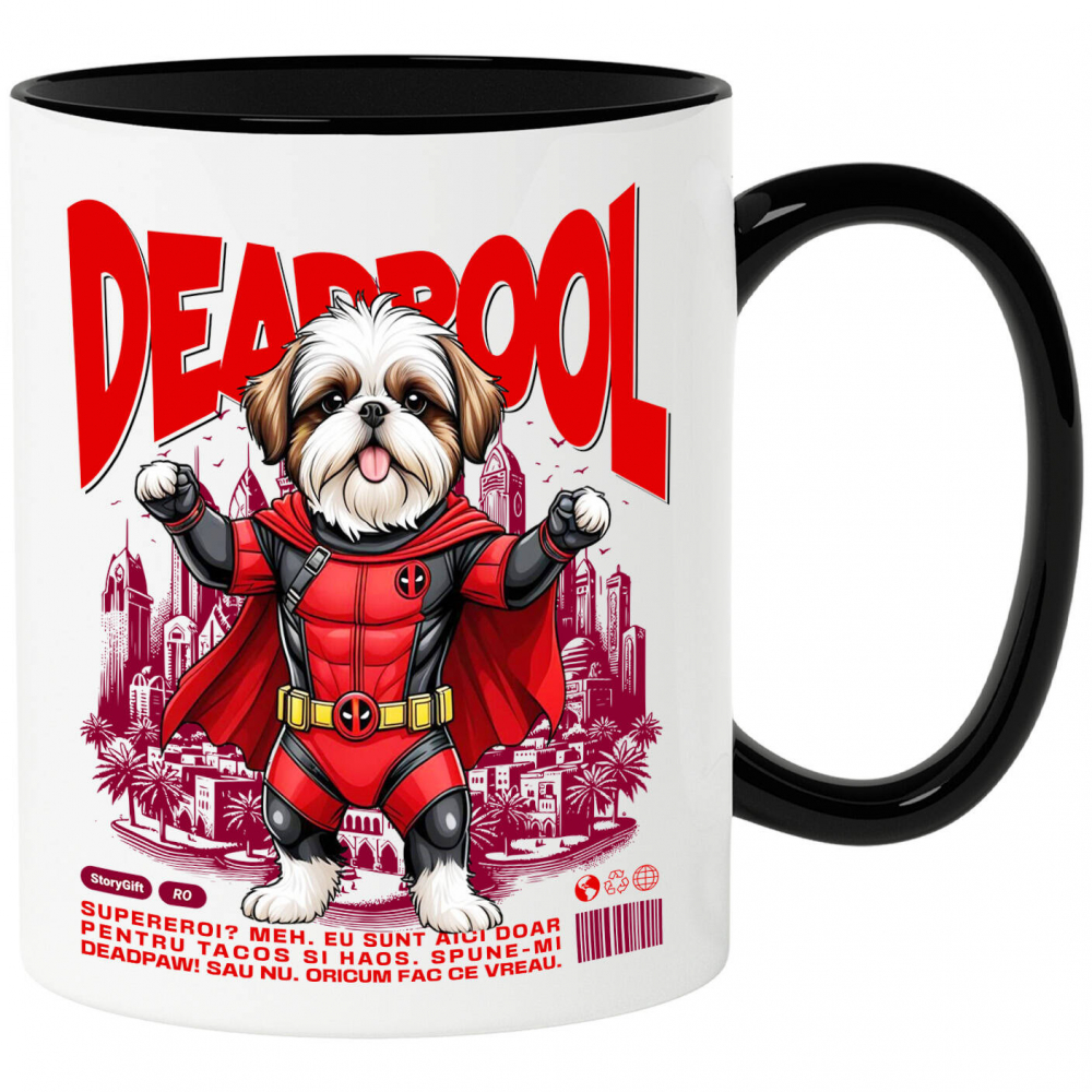 Cana Personalizata Shih Tzu în Costum Deadpool – Câine Supererou Amuzant și Personalizat [1]